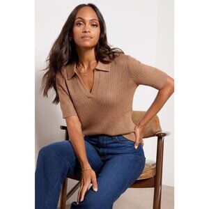 Evereve Adeline Chai Crochet Preppy Polo Pullover (Size Medium)